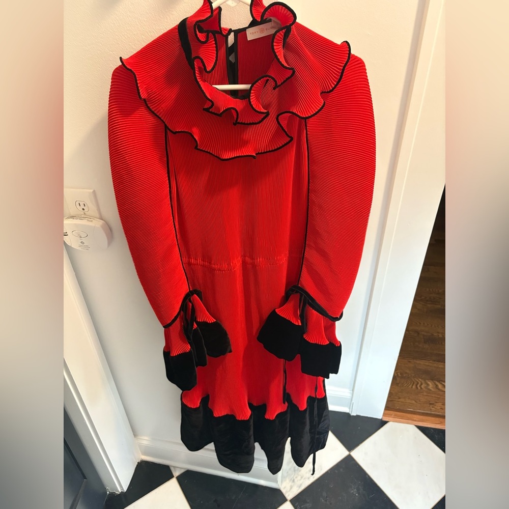 Tory Burch Convertible Pleated Ruffle Velvet Dress - Picture 10 of 13
